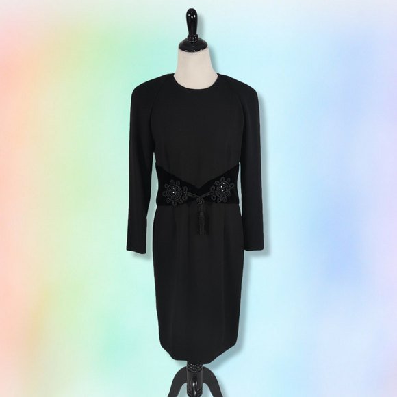 Jaunita Sabbadini Womens‎ Vintage Velvet Beaded Cocktail Dress Black 8 - Picture 1 of 3